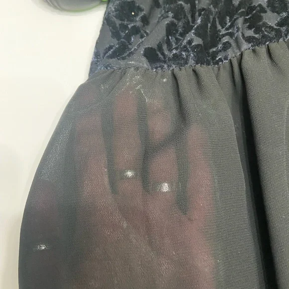 Velvet Burn Out Black/Blue Chiffon Tiered Midi Dress W/Slip Sheer Oversized L - Picture 17 of 17